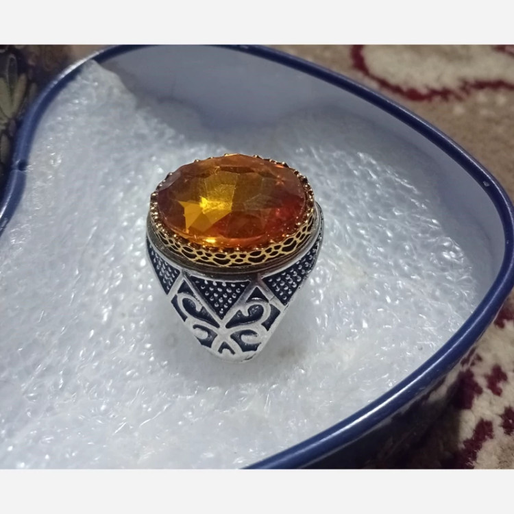 انگشتر وارداتی با سنگ معدنی رنگ استیل ثابت