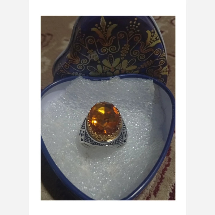 انگشتر وارداتی با سنگ معدنی رنگ استیل ثابت