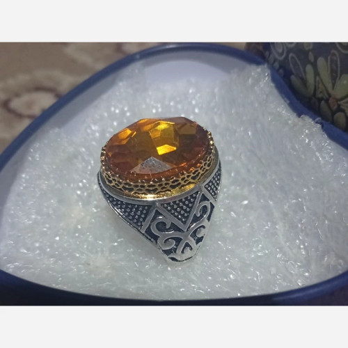 انگشتر وارداتی با سنگ معدنی رنگ استیل ثابت
